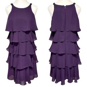 Tiered Chiffon Ruffle Party Dress Purple Plum Beaded Straps Women’s size 6